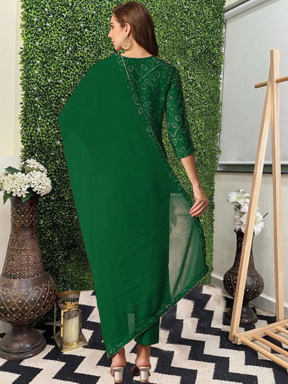 Dhiyona KL Women Bandhani Printed Regular Gotta Patti Kurta with Trousers & With Dupatta