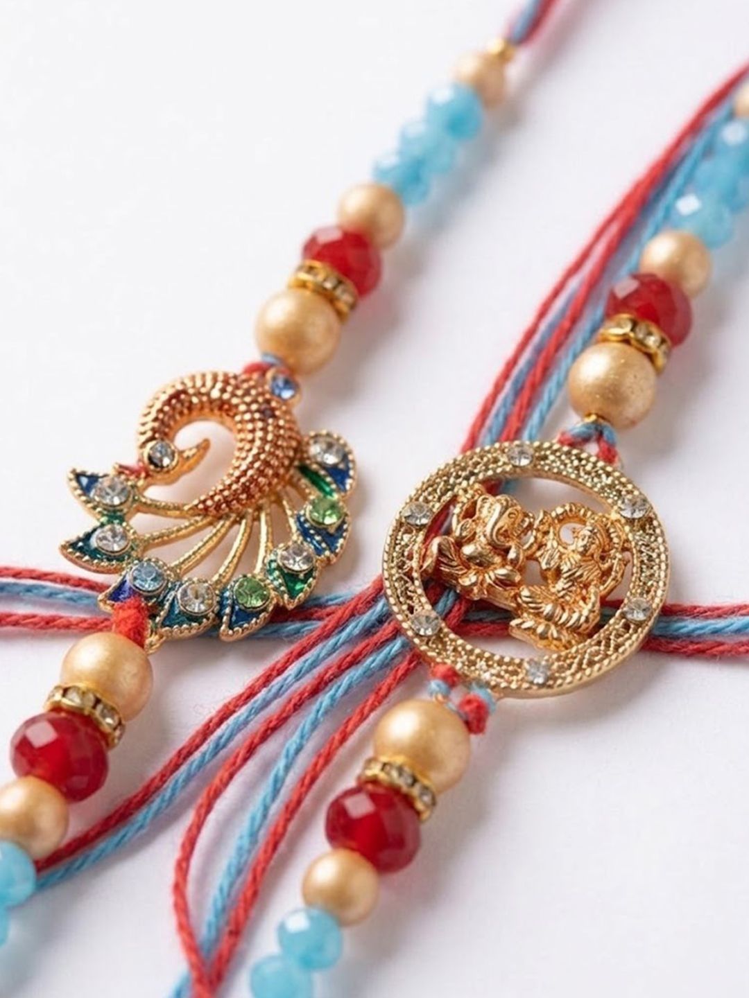 Anouk Set Of 2 Multicolor Artificial Beads Thread Rakhi With Roli Chawal Chandan Mishri