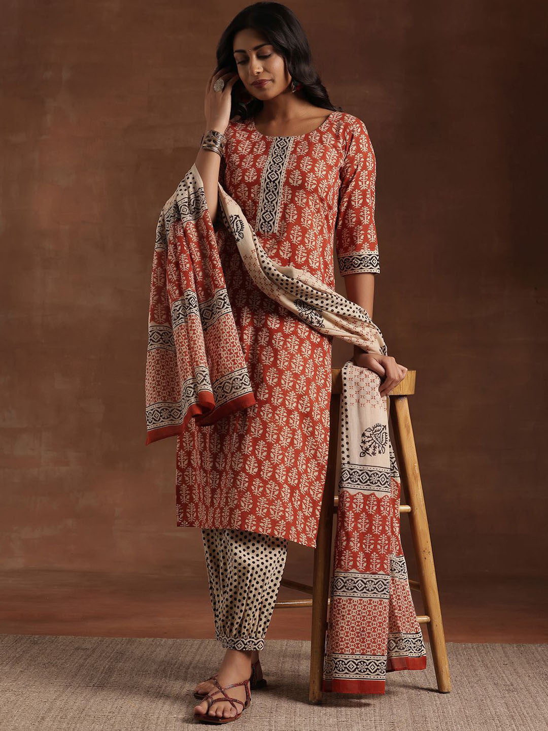 Floral Printed Straight Kurta With Salwar And Dupatta