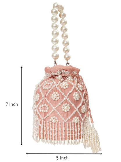 Dhiyona NR Pearls Embroidered Embellished Velvet Potli Clutch
