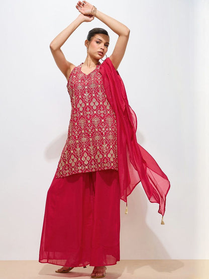 Dhiyona KL Women Ethnic Motifs Embroidered Regular Thread Work Kurta with Palazzos & Dupatta