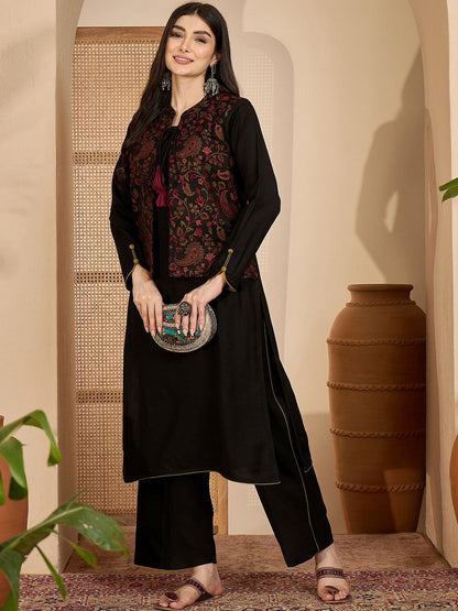 Winter Ethnic three-Piece kurta Set with Tassel-Tie Jacket