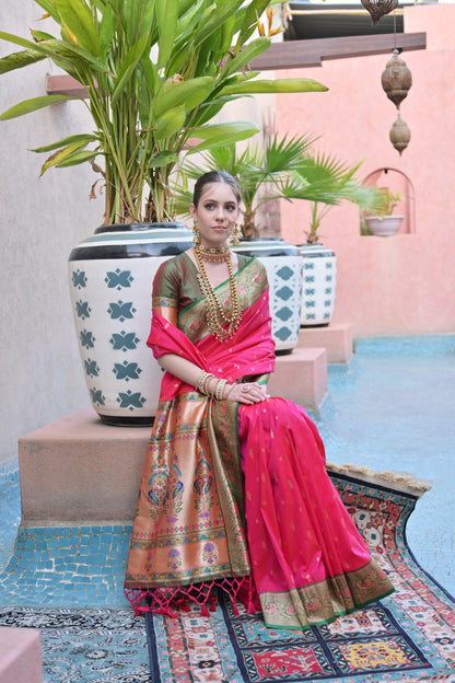 Women Paithani Aarti Rani Saree With Unstiched Blouse