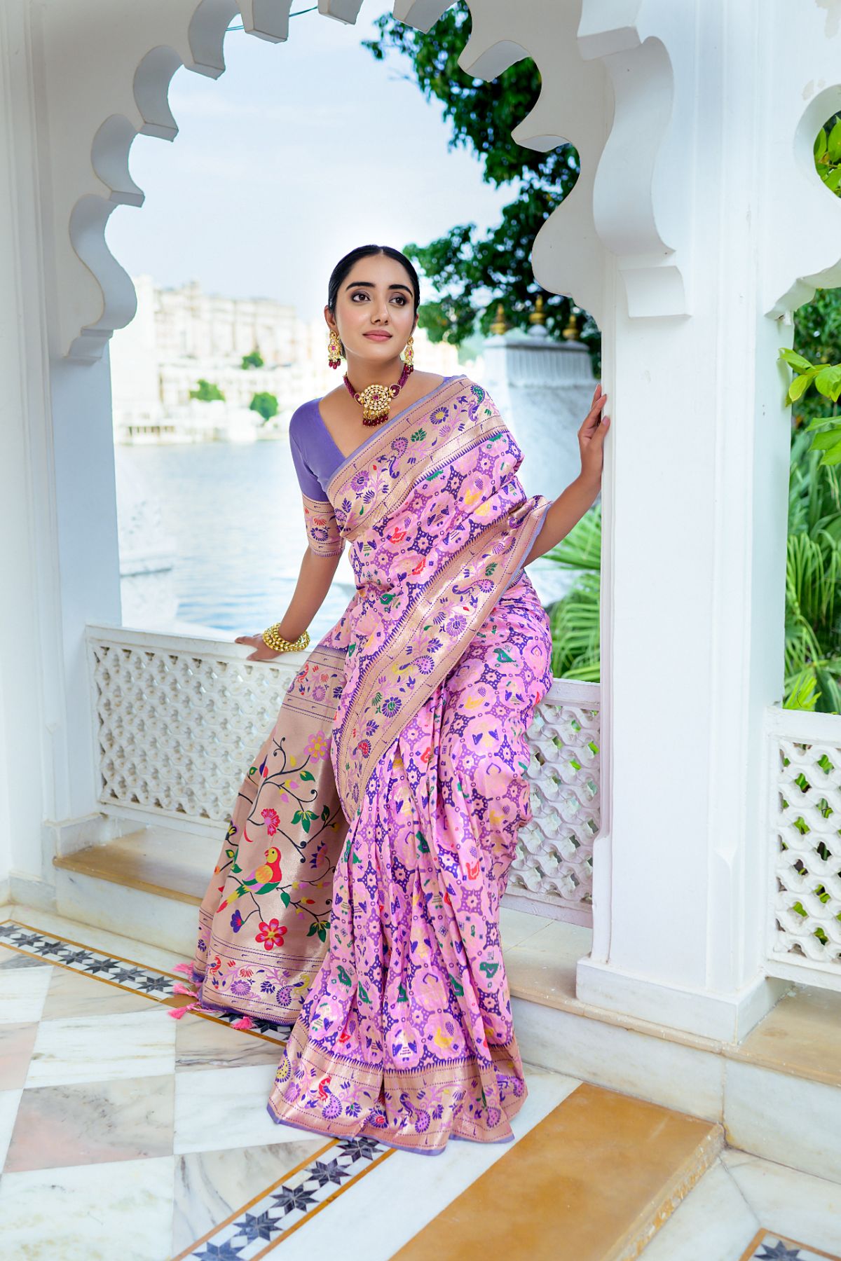 Women Paithani Mena 2 Babypink Saree With Unstiched Blouse