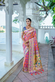 Women Paithani Mena 2 Peach Saree With Unstiched Blouse