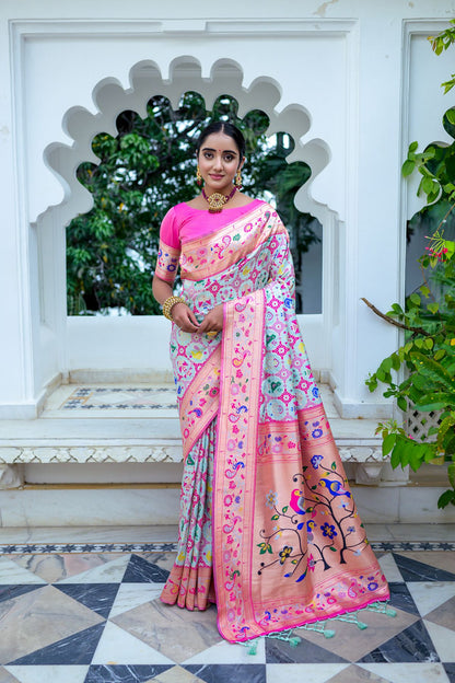 Women Paithani Mena 2 Seagreen Saree With Unstiched Blouse