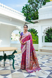 Women Paithani Mena 2 Wine Saree With Unstiched Blouse