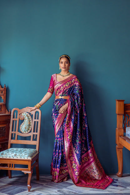 Women Paithani Priti Navyblue Saree With Unstiched Blouse