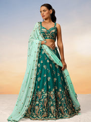 Women Green Pure Georgette with heavy Sequins embroidery Semi-Stitched Lehenga choli & Dupatta