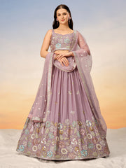 Women Mauve Pure Georgette Sequins embroidery Semi-Stitched Lehenga choli & Dupatta