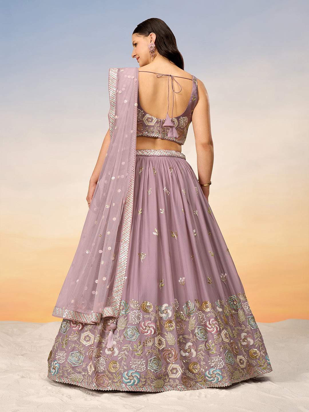 Women Mauve Pure Georgette Sequins embroidery Semi-Stitched Lehenga choli & Dupatta