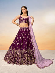 Women Burgundy Pure Georgette with heavy Sequins embroidery Semi-Stitched Lehenga choli & Dupatta