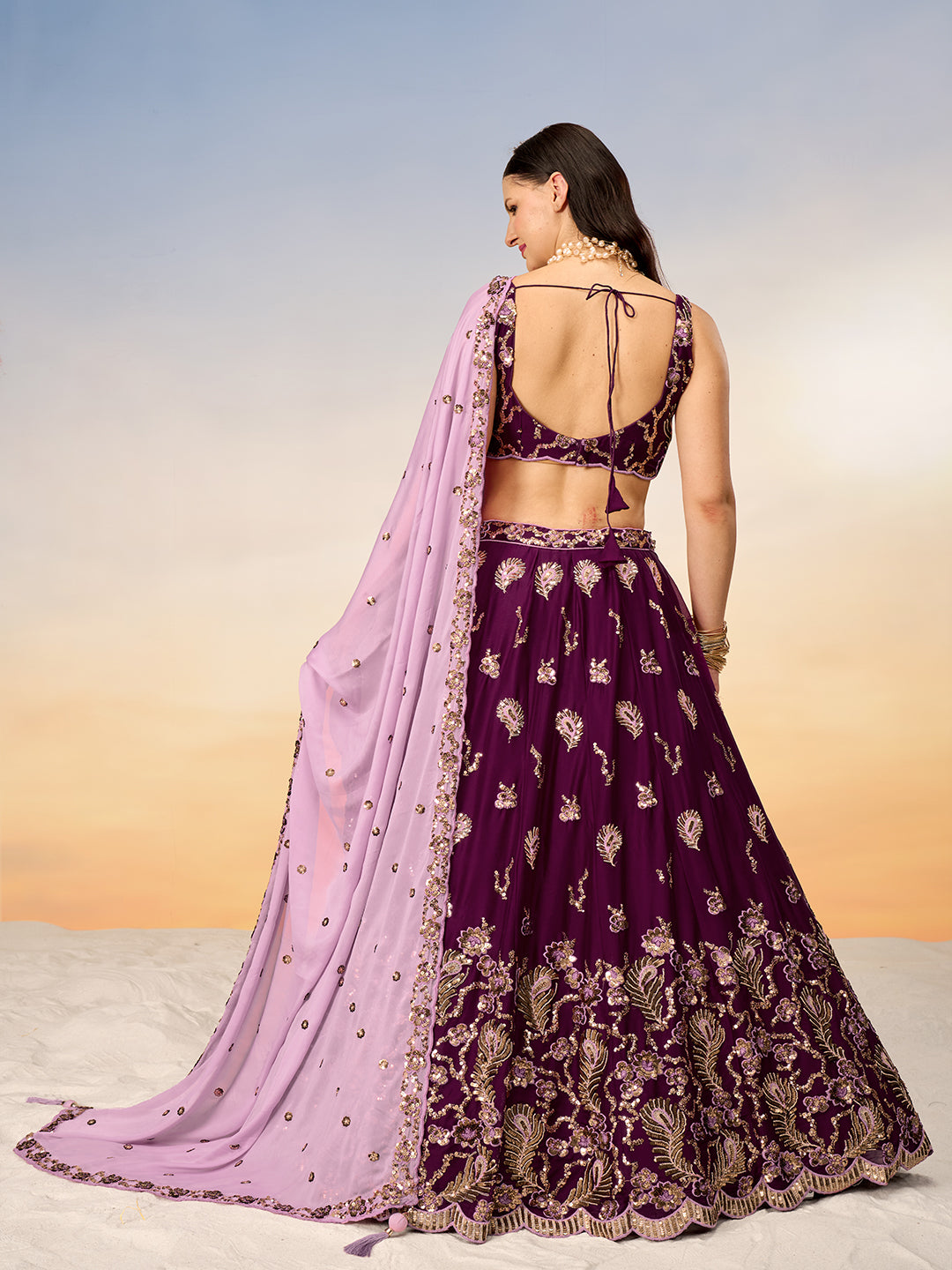 Women Burgundy Pure Georgette with heavy Sequins embroidery Semi-Stitched Lehenga choli & Dupatta