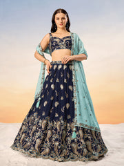 Women Navy blue Pure Georgette with heavy Sequins embroidery Semi-Stitched Lehenga choli & Dupatta