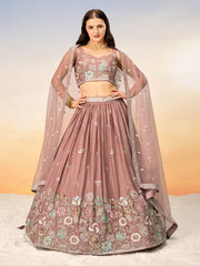 Women Rose gold Pure Georgette Sequins embroidery Semi-Stitched Lehenga choli & Dupatta