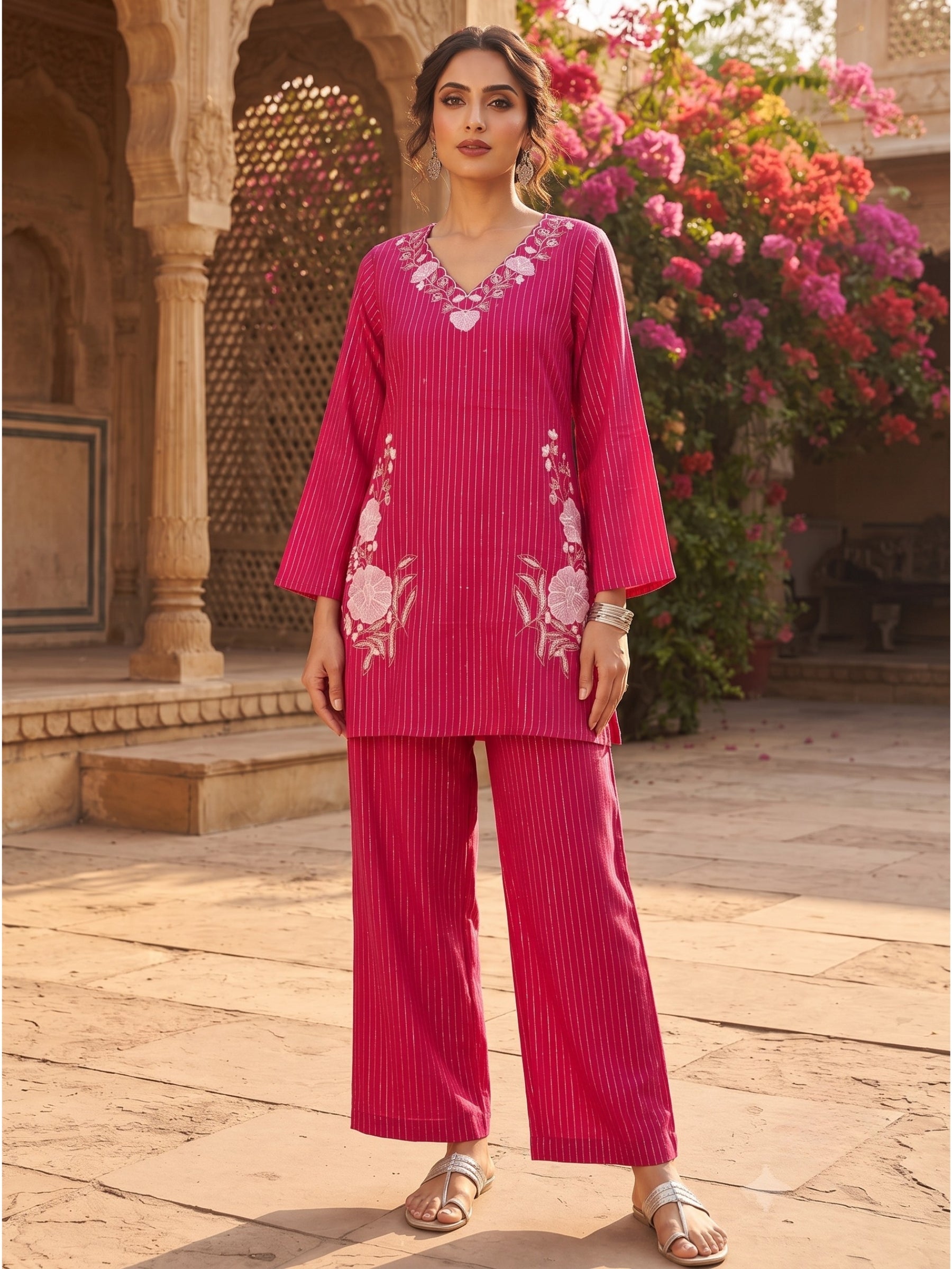 Parul Blush Embroidery Cotton Farshi Co-Ords Set