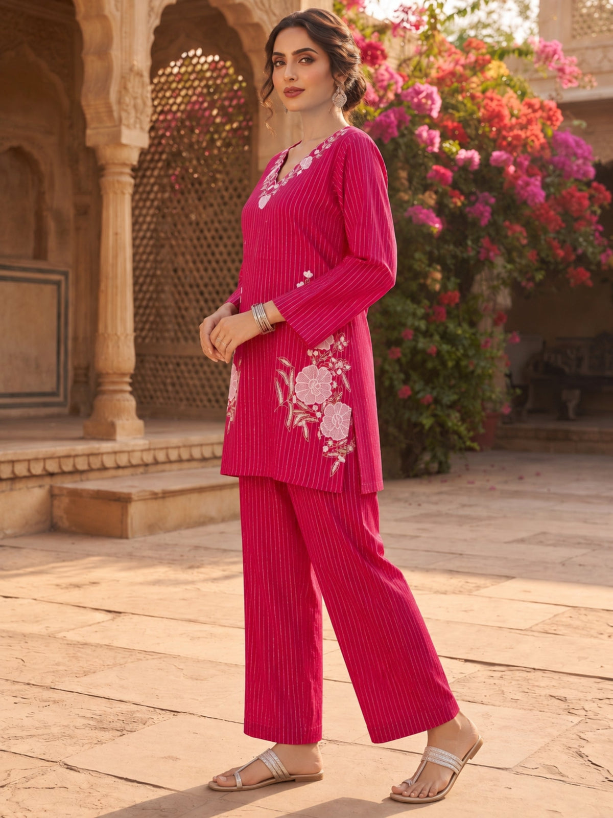 Parul Blush Embroidery Cotton Farshi Co-Ords Set