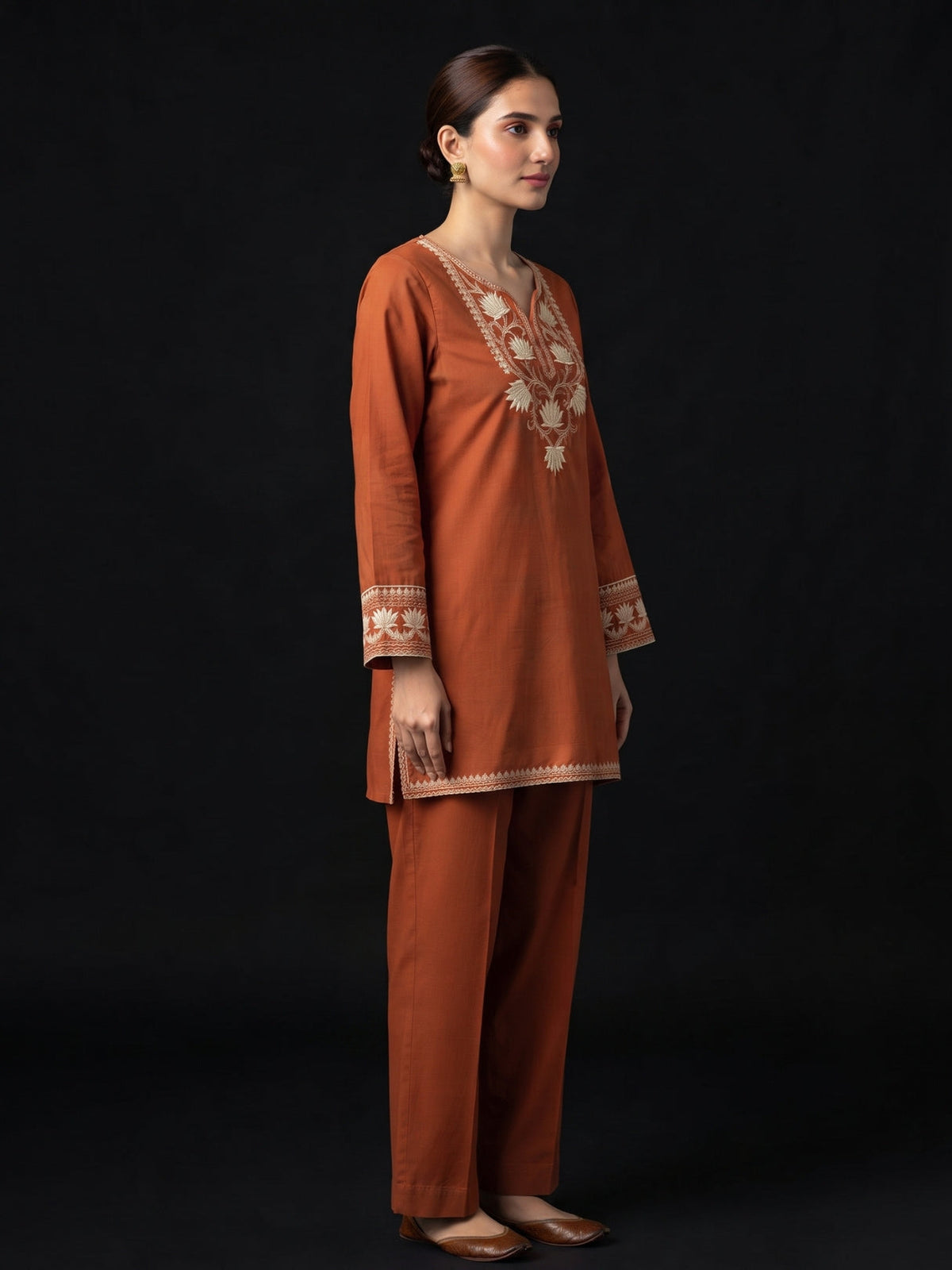 Parul Cadmium Embroidery Cotton Farshi Set