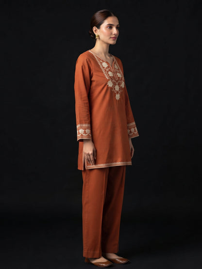 Parul Cadmium Embroidery Cotton Farshi Set