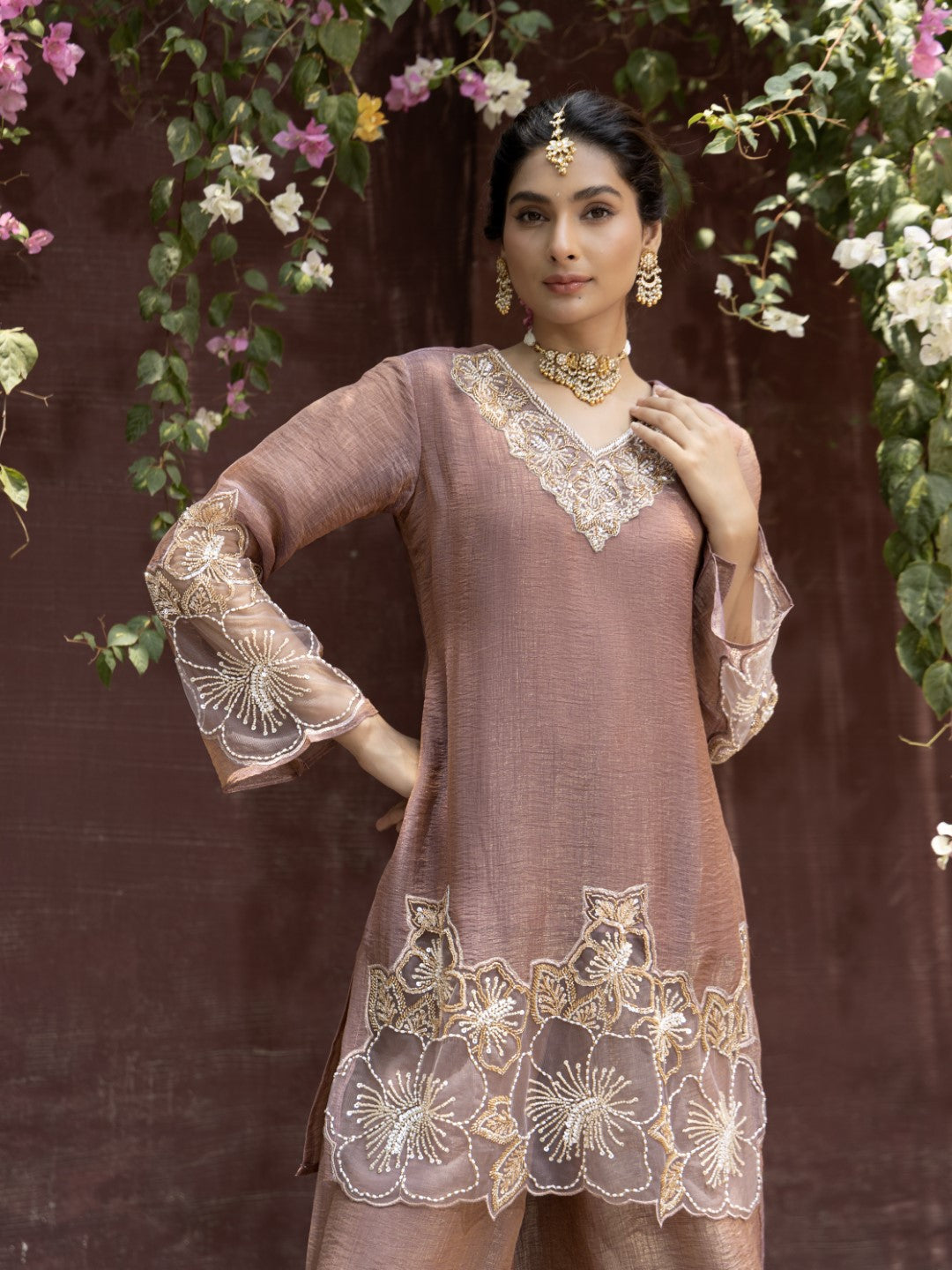 Pavni Caramel Full Work Heavy Suit Set