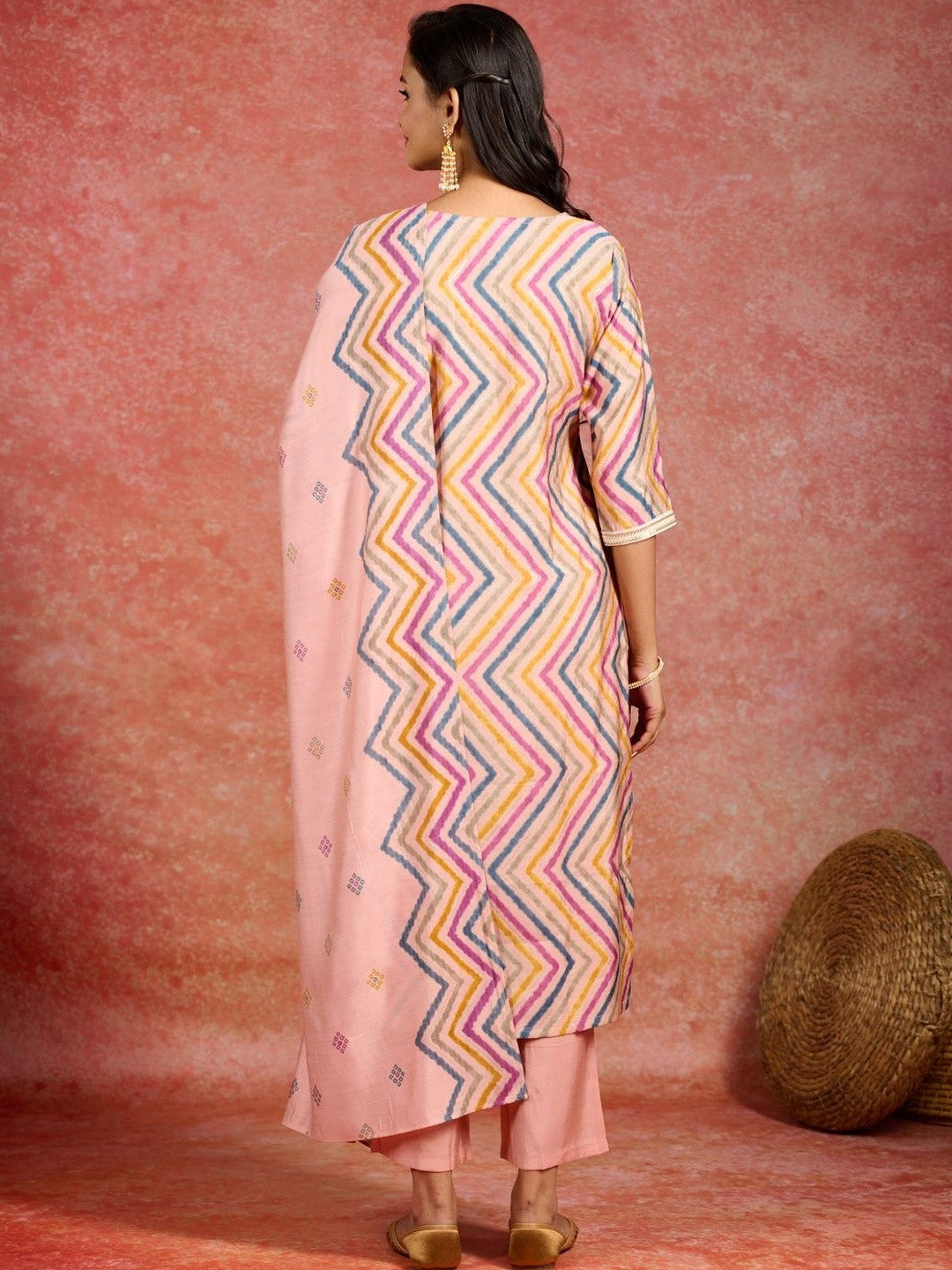 Women Printed Regular Thread Work Kurta with Trousers & With Dupatta