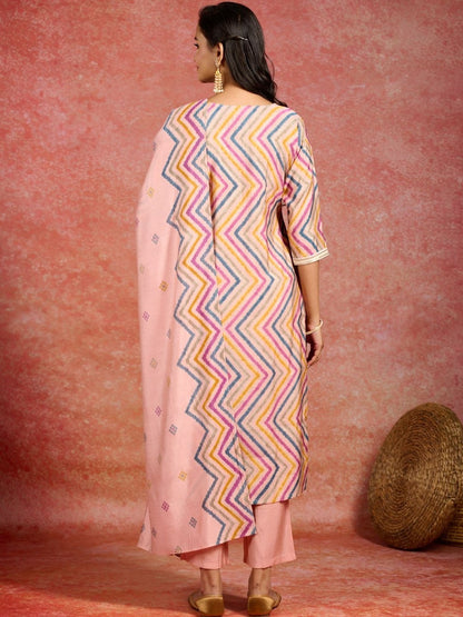 Women Printed Regular Thread Work Kurta with Trousers & With Dupatta