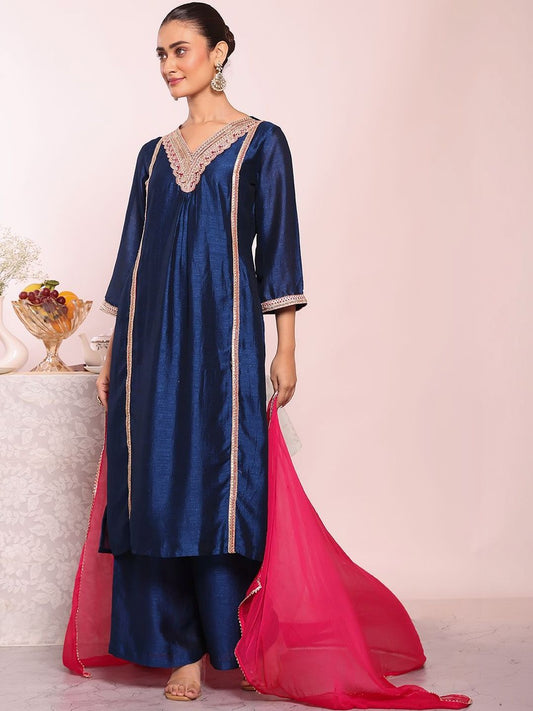 Dhiyona KL Women Ethnic Motifs Embroidered Regular Kurta with Palazzos & With Dupatta