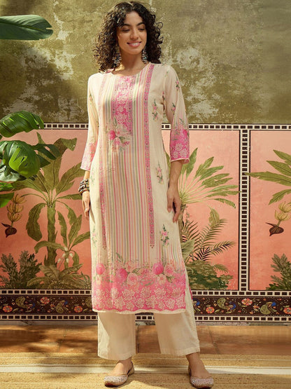 Floral Print Straight Kurta & Trousers