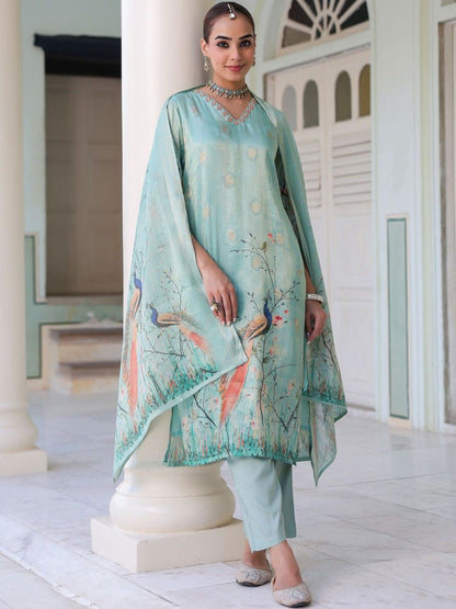 Dhiyona RR Women's Ethnic Motifs Printed Zari Chanderi Cotton Kurta With Trousers & Dupatta