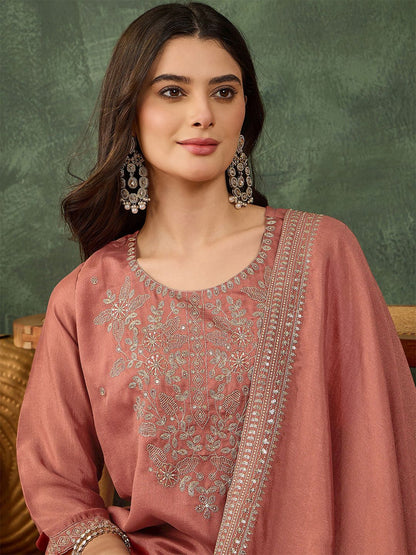 Dhiyona KL Women Ethnic Motifs Embroidered Regular Thread Work Kurta with Palazzos & With Dupatta