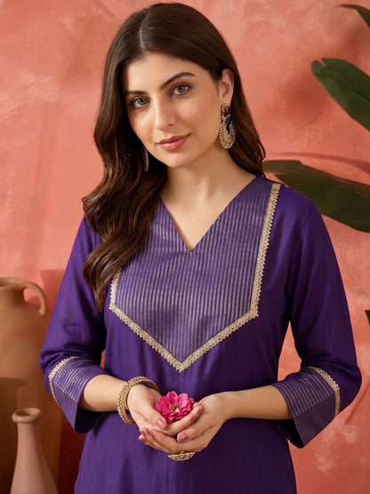 Embroidered V Neck Kurta Sets