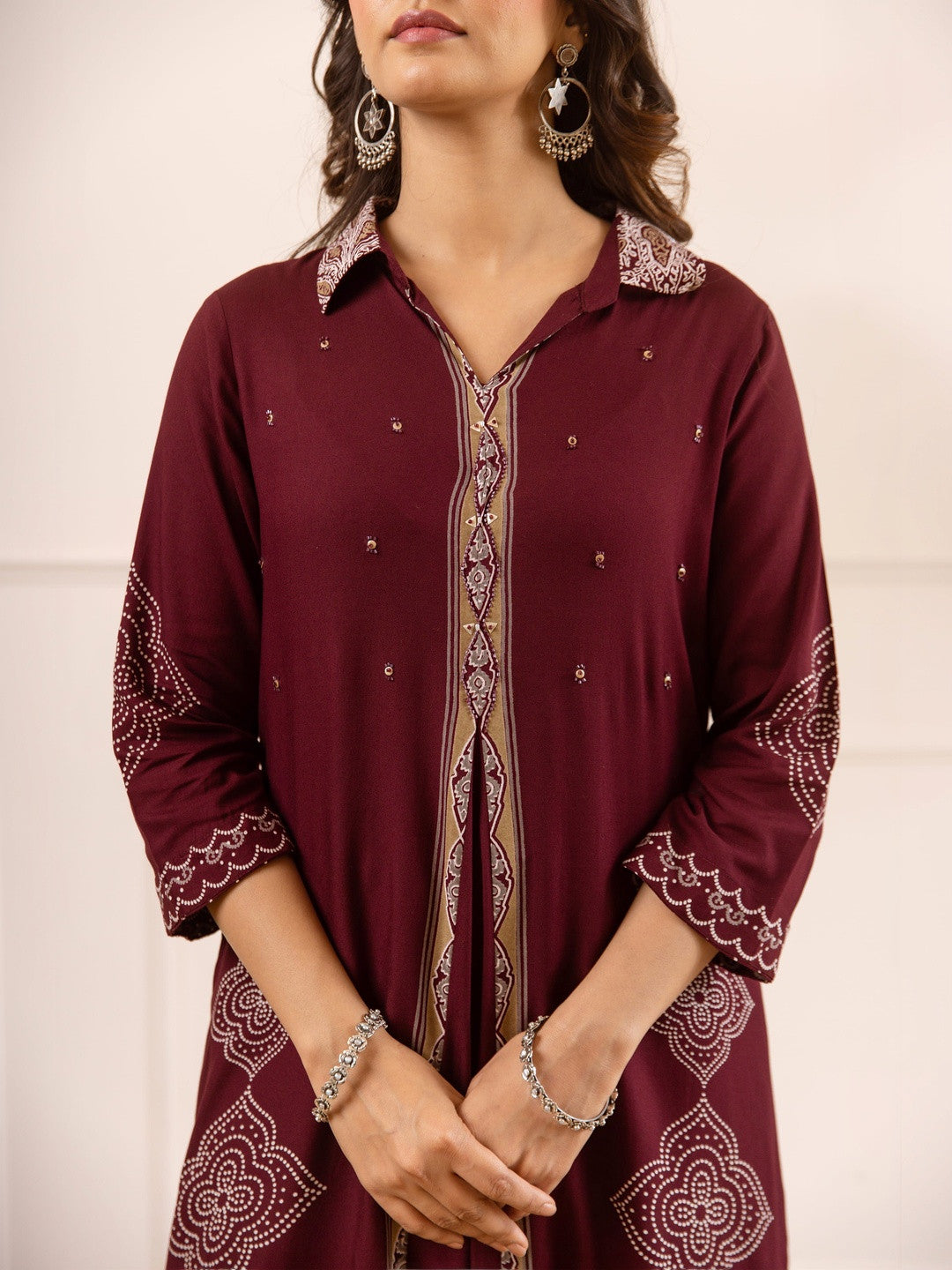 Printed Shirt Collar Kurta & Palazzos