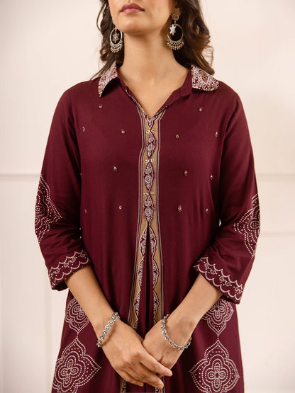 Printed Shirt Collar Kurta & Palazzos