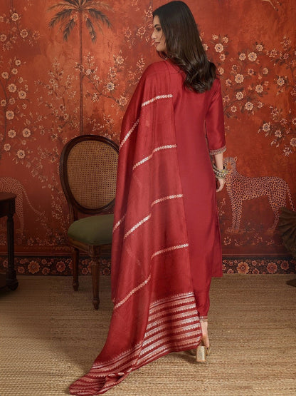 Women Ethnic Motifs Embroidered Regular Thread Work Kurta with Trousers & With Dupatta