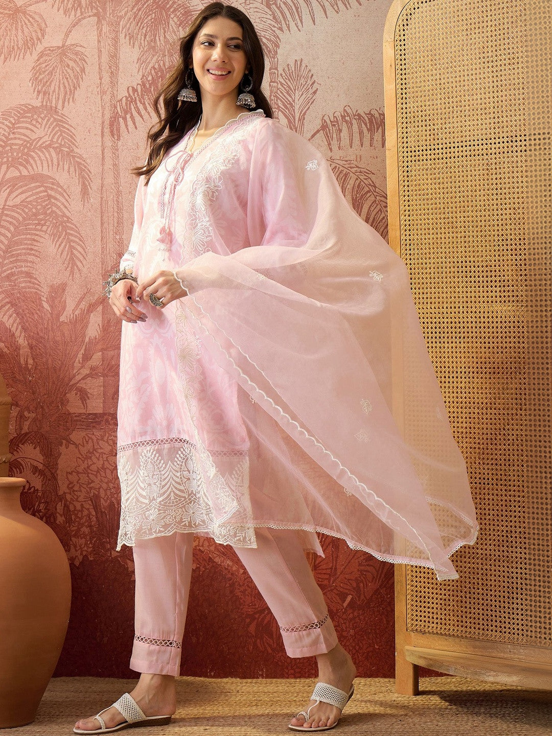 Printed V-Neck Kurta & Trousers Kurta Set