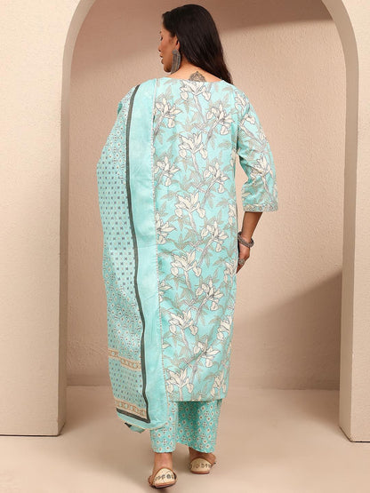 Dhiyona Women's Plus Size Floral Printed Regular Kurta with Trousers & With Dupatta