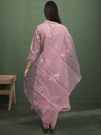 Dhiyona IS Women's Women Floral Embroidered Regular Kurta with Trousers & With Dupatta