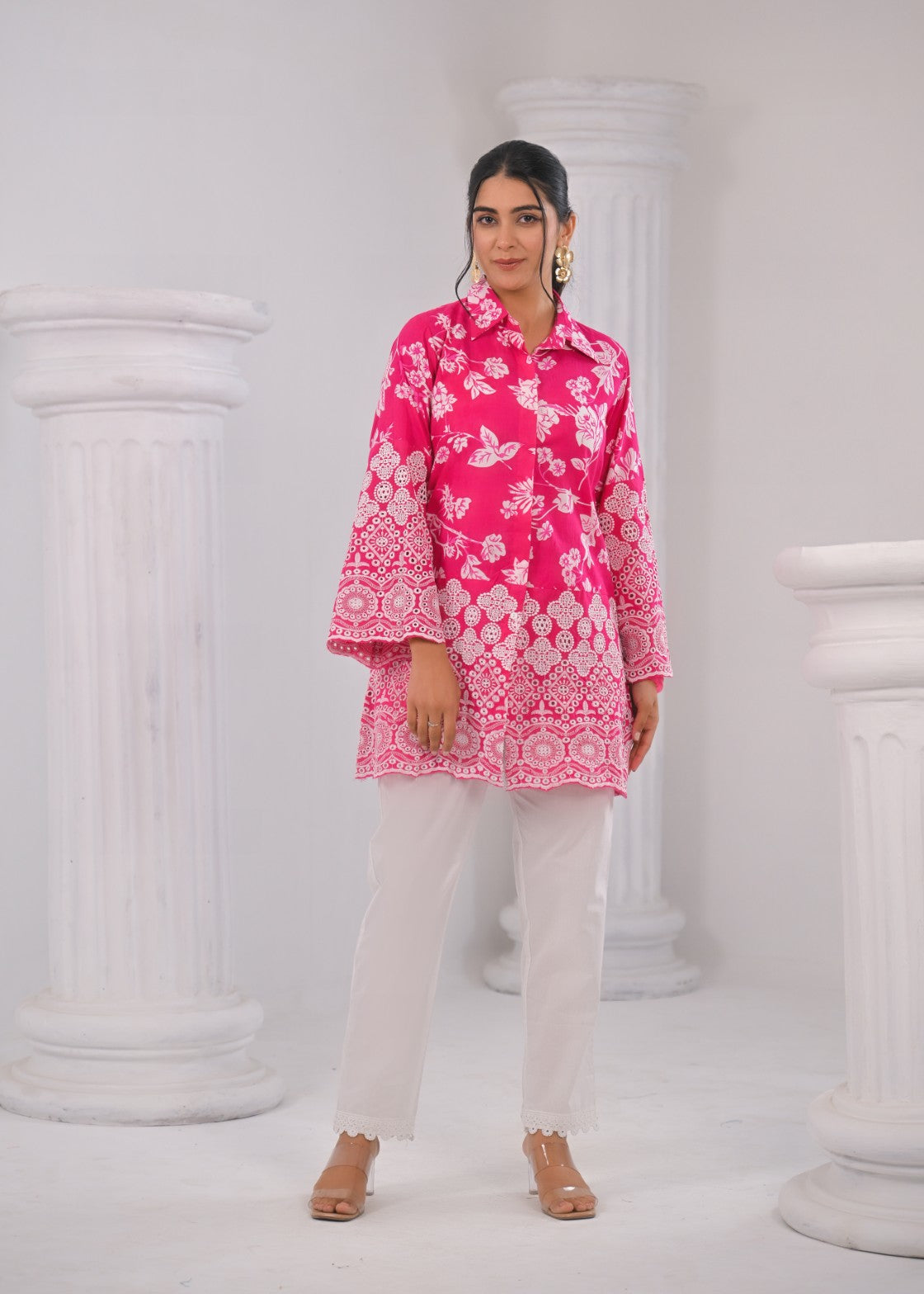 Shloka Rose Schiffli Cotton Co-ord Set