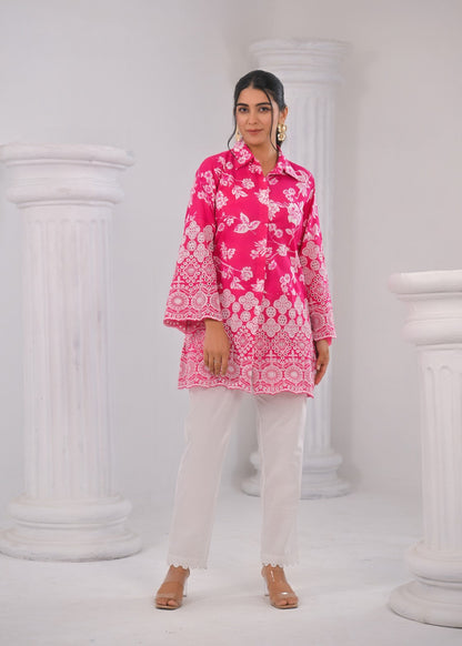 Shloka Rose Schiffli Cotton Co-ord Set