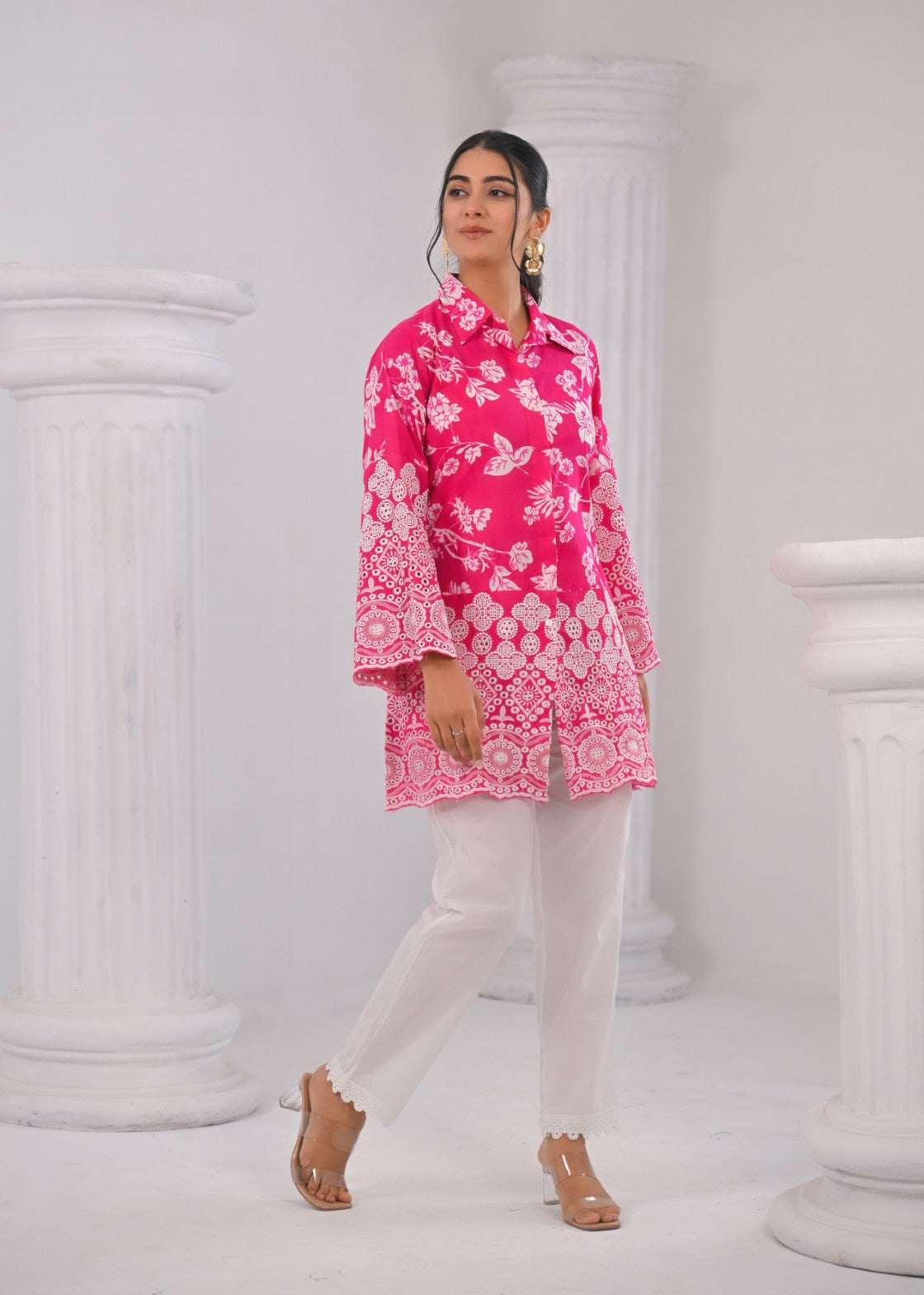 Shloka Rose Schiffli Cotton Co-ord Set