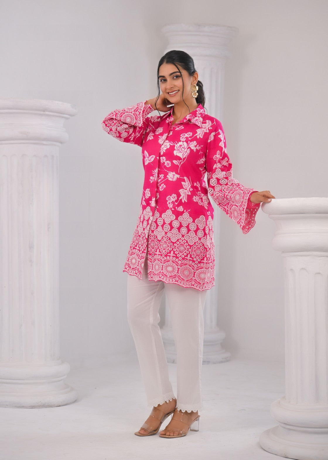 Shloka Rose Schiffli Cotton Co-ord Set