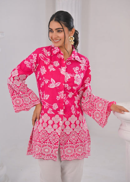 Shloka Rose Schiffli Cotton Co-ord Set