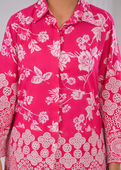 Shloka Rose Schiffli Cotton Co-ord Set
