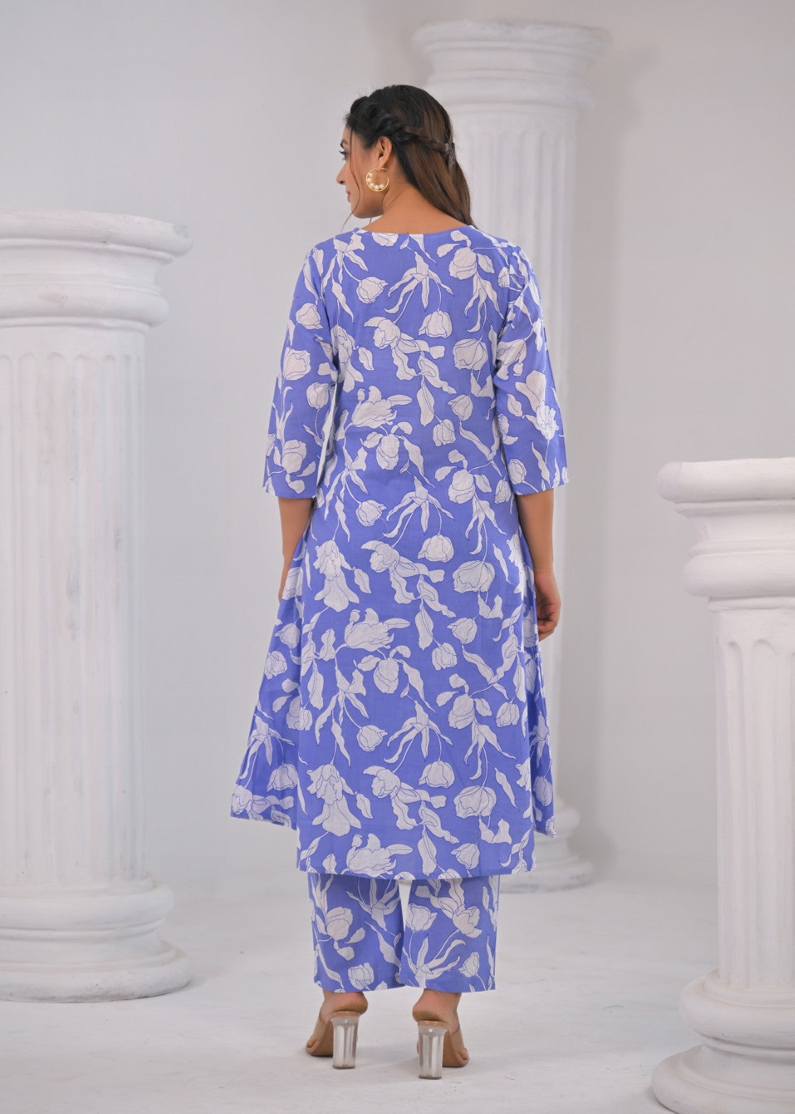 SASHA OCEAN PRINTED COTTON KURTA PANT SET