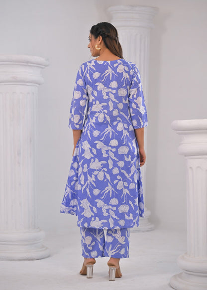 SASHA OCEAN PRINTED COTTON KURTA PANT SET