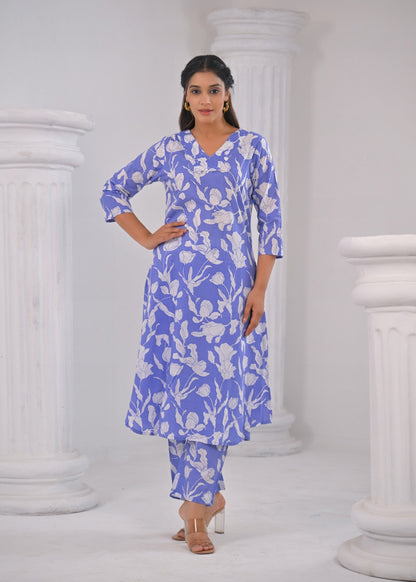 SASHA OCEAN PRINTED COTTON KURTA PANT SET