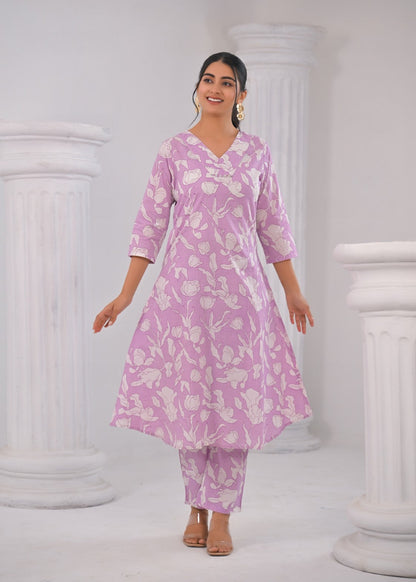 SASHA LILY PRINTED COTTON KURTA PANT SET
