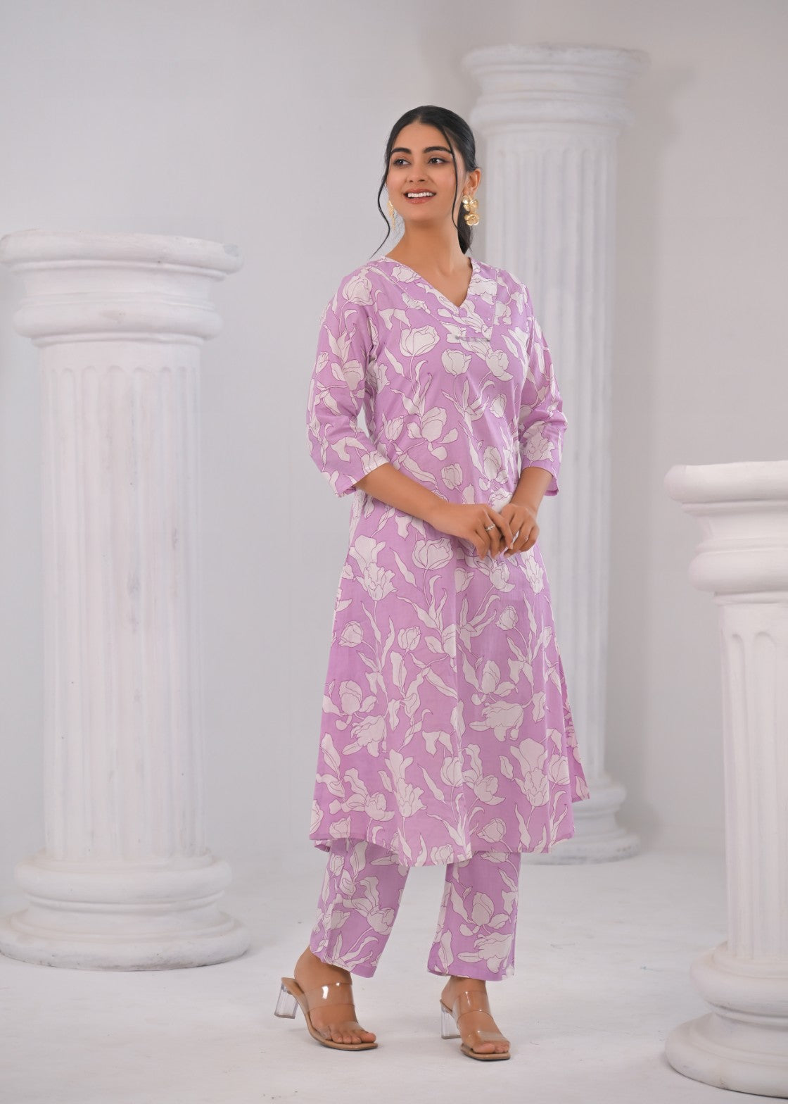 SASHA LILY PRINTED COTTON KURTA PANT SET