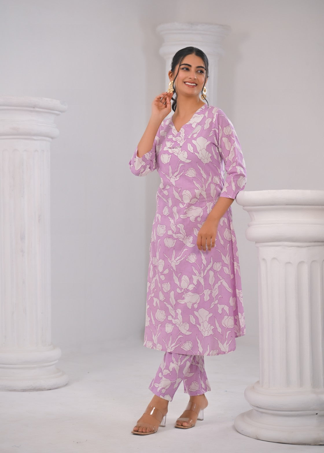 SASHA LILY PRINTED COTTON KURTA PANT SET