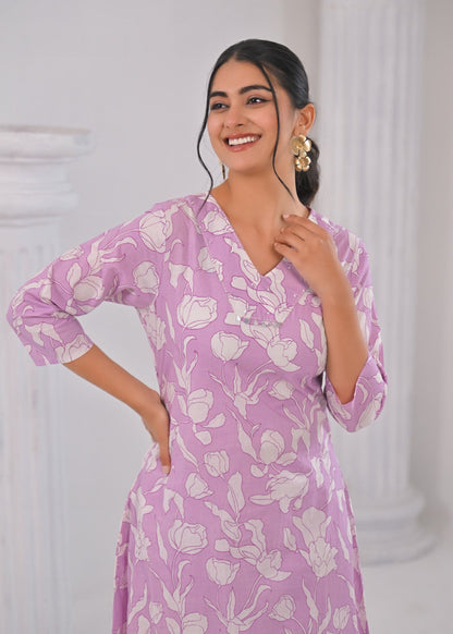 SASHA LILY PRINTED COTTON KURTA PANT SET
